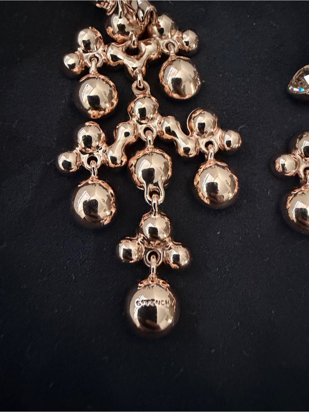 SALE✨Givenchy Rose Goldtone Peach Bezel Crystal Chandelier Statement Earrings - Picture 6 of 11
